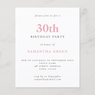 Einfache Rosa am 30. Geburtstag Einladung