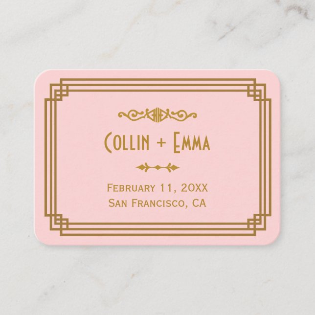 Einfache Rosa Art Déco Hochzeiten Platzkarten (Vorderseite)