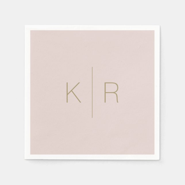 Einfache rosa Beige Gold Monogram Wedding Napkins Serviette (Vorderseite)