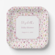 Einfache rosa Blumen Baby Shower Pappteller