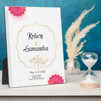 Einfache rosa Blumen Minimalistische Hochzeitstafe Fotoplatte