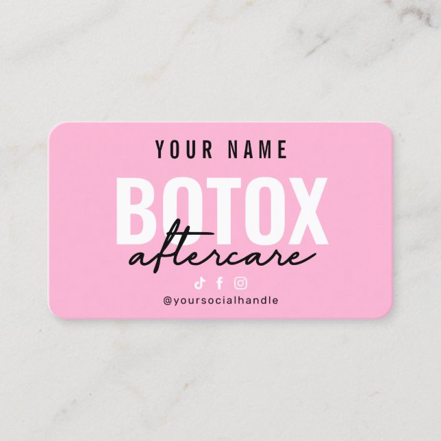 Einfache rosa Botox Aftercare-Karte Visitenkarte (Vorderseite)