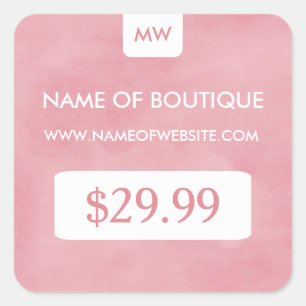 Einfache Rosa Boutique Monogram Preis-Markierung Quadratischer Aufkleber