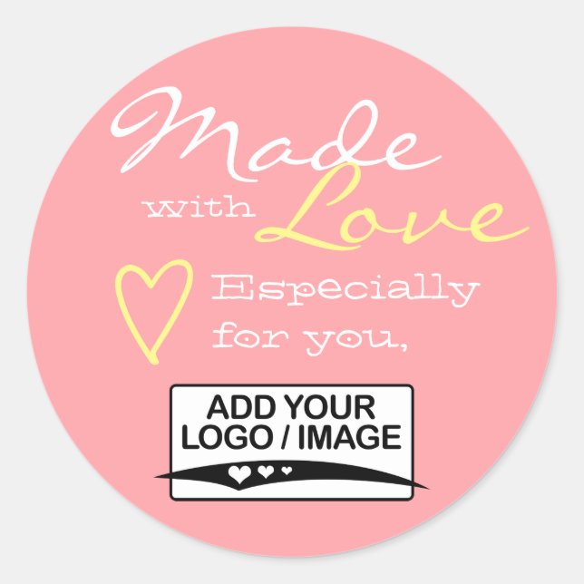 Einfache Rosa Farbe Made with Liebe Logo Template Runder Aufkleber (Vorderseite)