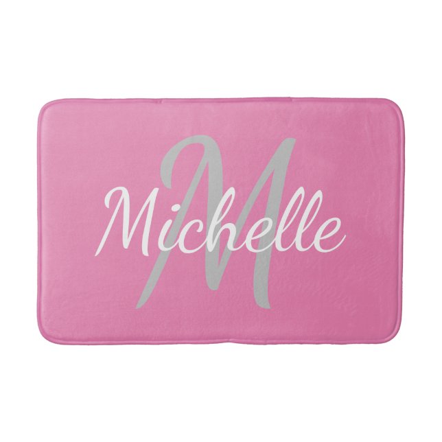 Einfache rosa Fett Typografie und Name Monogram Badematte (Vorderseite)