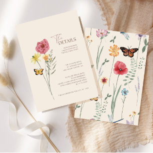 Einfache rosa gelbe Wildblumen-Hochzeitsdetails Begleitkarte