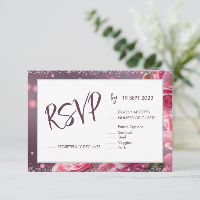 Einfache, rosa handgeschriebene SkriptWedding RSVP Karte (Stehend Vorderseite)
