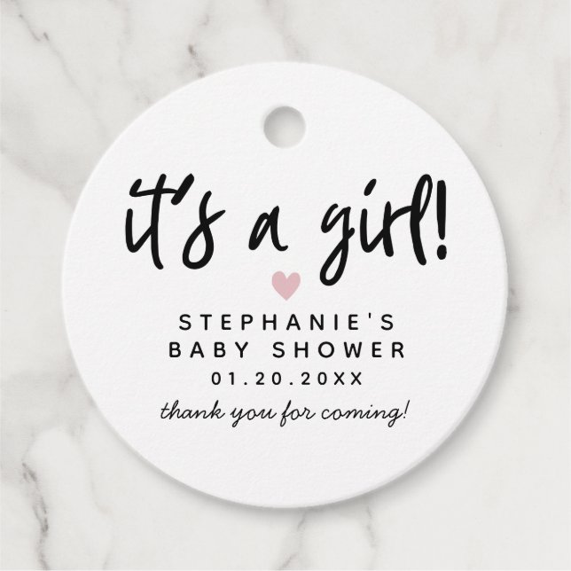 Einfache rosa Herz-Baby-Dusche Geschenkanhänger (Vorderseite)