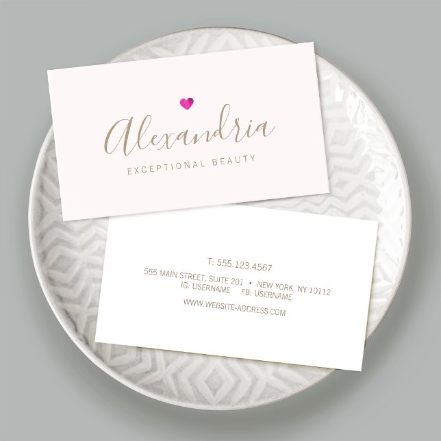 Einfache rosa Herz handgeschriebene Skriptkalligra Visitenkarte (Von Creator hochgeladen)