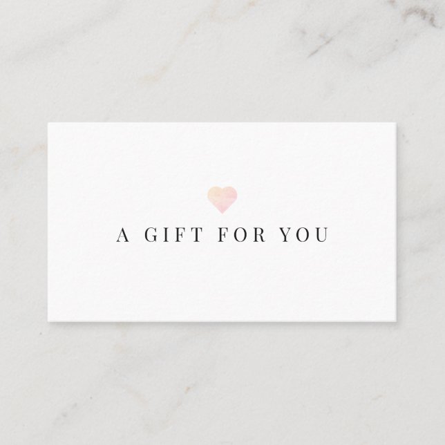 Einfache rosa Herz Weißes Geschenkgutschein Visitenkarte (Vorderseite)