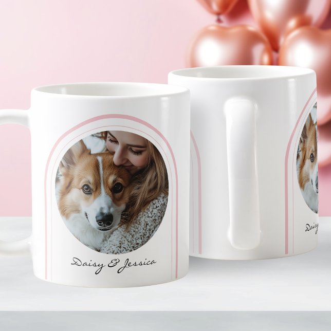 Einfache rosa Hündin Lover Foto Valentinstag Name Kaffeetasse (Simple Pink Dog Lover Photo Valentine's Day Name Coffee Mug)