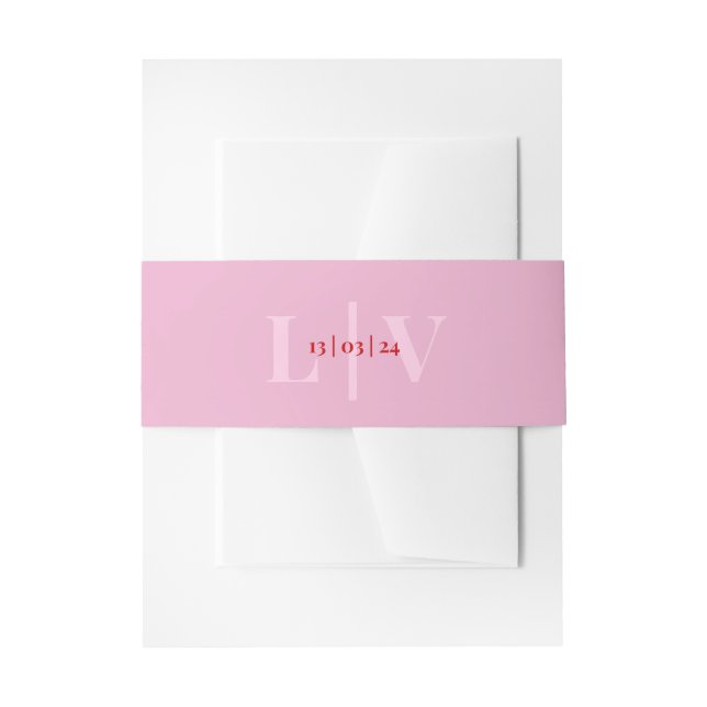 Einfache rosa Initialen der Hochzeit von Neuvermäh Einladungsbanderole (Vorderseite Beispiel)