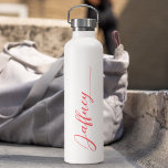 Einfache rosa Kalligraphie Trinkflasche<br><div class="desc">Eine einfache und niedliche personalisierte Edelstahlflasche. Fügen Sie Ihren Namen hinzu und machen Sie es zu Ihrem.</div>