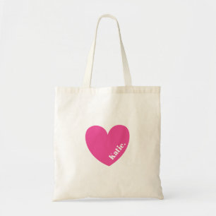 Einfache rosa LoveHeart Tote Beutel mit Namen Tragetasche