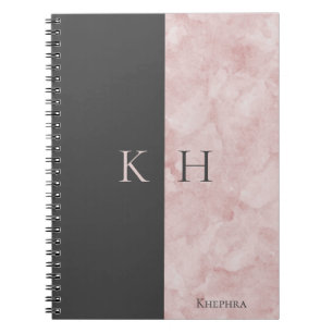 Einfache rosa Marmor- und Schwarz-Akzent-Monogramm Notizblock