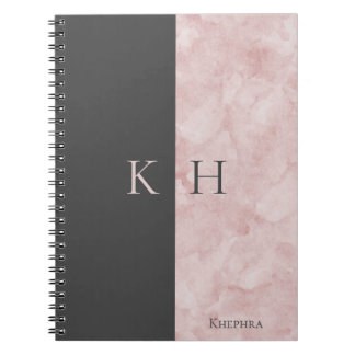 Einfache rosa Marmor- und Schwarz-Akzent-Monogramm Notizblock