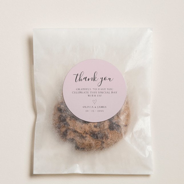 Einfache rosa Minimalistische Hochzeit Vielen Dank Runder Aufkleber (Simple Pink Minimalist Wedding Thank You Classic Round Sticker)