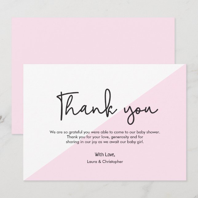 Einfache rosa moderne Baby Girl Dusche Vielen Dank Einladung (Vorne/Hinten)