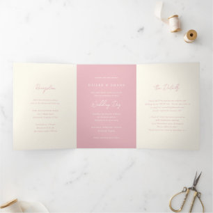 Einfache rosa Moderne Hochzeit Dreifach Gefaltete Einladung