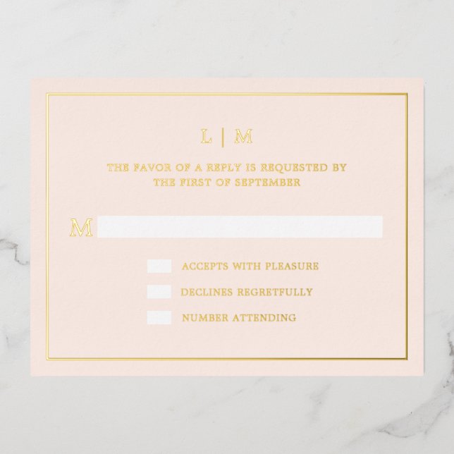 Einfache Rosa Monogram Elegant Wedding UAWG Folie Einladungspostkarte (Vorderseite)