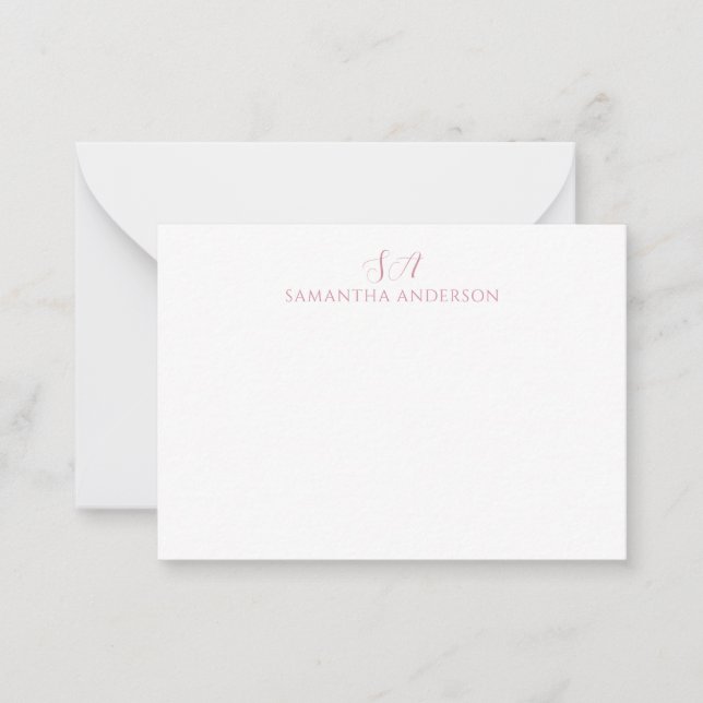 Einfache rosa Monogramm flache Note Card Mitteilungskarte (Vorderseite)