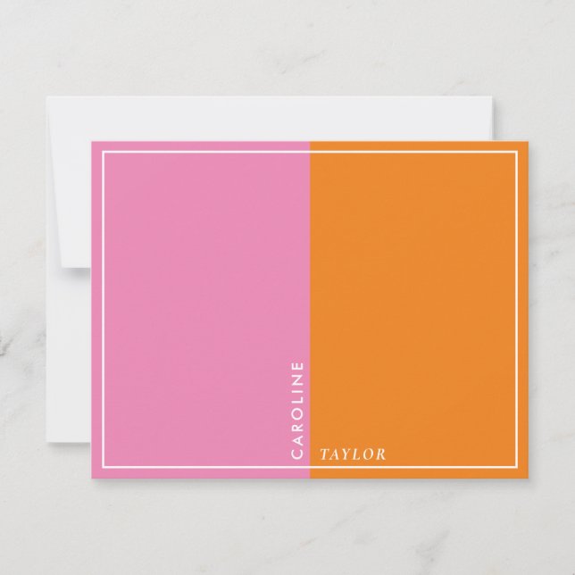 Einfache Rosa Orange Farbblock Girl-Boutique Mitteilungskarte (Vorderseite)