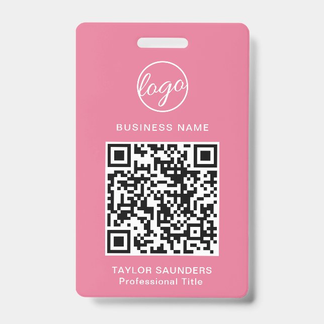 Einfache rosa QR-Code Mitarbeiter-ID Ausweis (Vorderseite)
