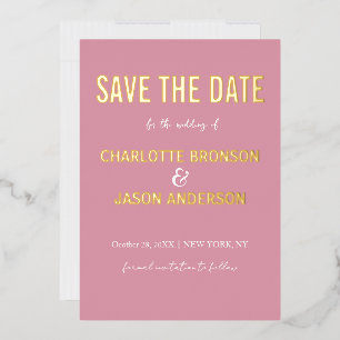 Einfache Rosa Rose Save the Date Gold Folieneinladung
