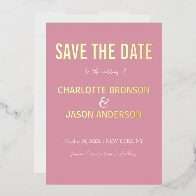 Einfache Rosa Rose Save the Date Gold Folieneinladung (Briefumschlag)