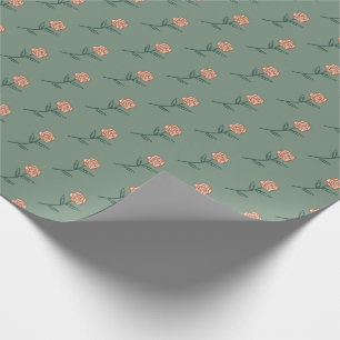 Einfache rosa Roses Ditsy Floral Holiday Blue Gesc Geschenkpapier