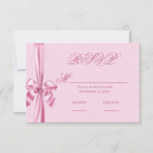 Einfache rosa Satin Ribbon Wedding RSVP Karte
