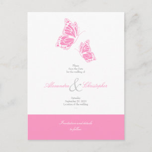 Einfache rosa Schmetterlinge Save the Date Hochzei Ankündigungspostkarte