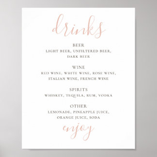 Einfache rosa Schrift. alkoholische Getränke Hochz Poster