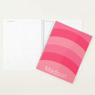 Einfache rosa Streifen Weißer Name Planer