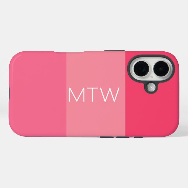 Einfache rosa Streifen Weißes Monogramm iPhone 16 Hülle (Rückseite (Horizontal))