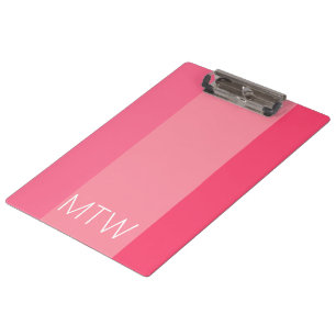Einfache rosa Streifen Weißes Monogramm Klemmbrett