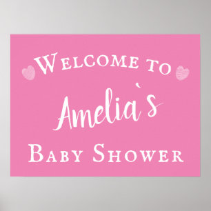 Einfache rosa Typografie Babydusche Begrüßungszeic Poster