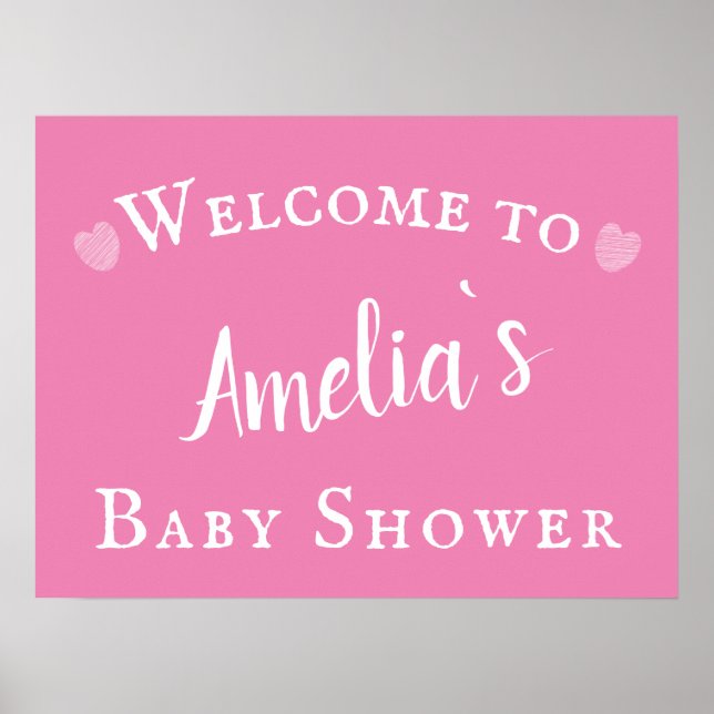 Einfache rosa Typografie Babydusche Begrüßungszeic Poster (Vorne)
