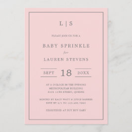 Einfache Rosa und Grau-Monogramm-Girl-Baby-Sprinkl Einladung