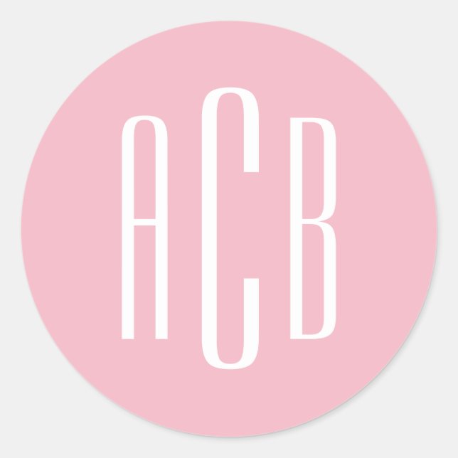 Einfache Rosa und Weiß-Dreibuchstaben Runder Aufkleber (Vorderseite)