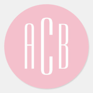 Einfache Rosa und Weiß-Dreibuchstaben Runder Aufkleber