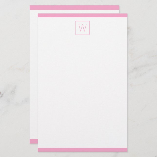Einfache rosa und weiße Monogramm Briefpapier (Vorne/Hinten)
