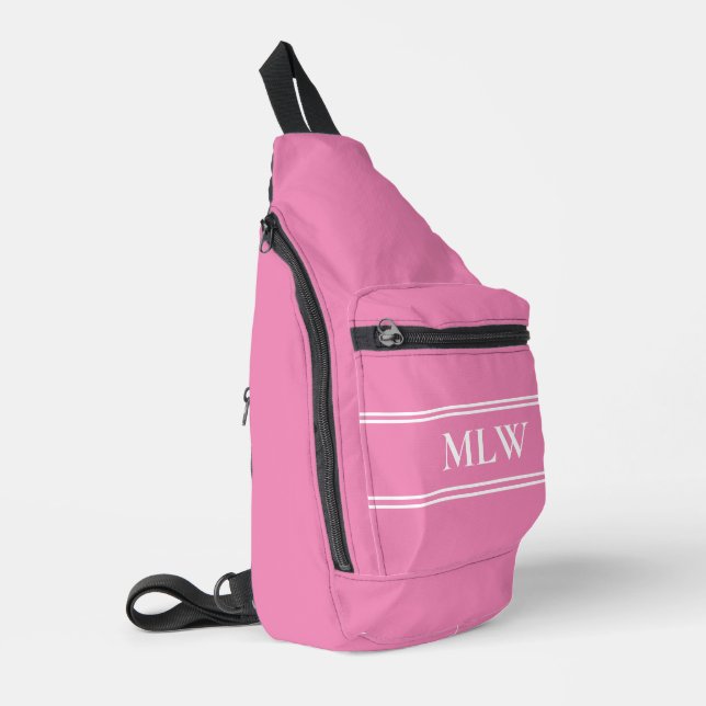 Einfache rosa und weiße Monogramm-Vorlage Crossbody Bag (Linke Seite)