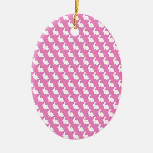 Einfache rosa und weiße Osterhase Keramik Ornament (Vorne)