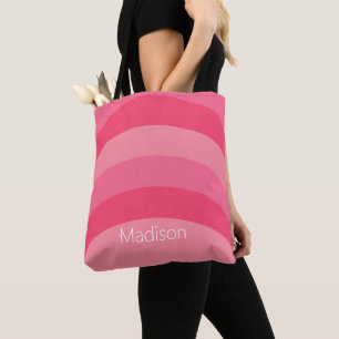 Einfache rosa und weiße Streifen mit Namen Tasche