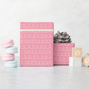 Einfache rosa Valentine Herzschleife Streifen Geschenkpapier
