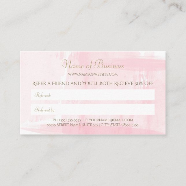 Einfache rosa Wasserfarbe Elegante Goldene Textref Empfehlungskarte (Vorderseite)