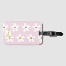 Einfache Rosa White Daisy Gold Monogram Travel Gepäckanhänger