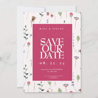 Einfache rosa Wildblume Kranz Save The Date