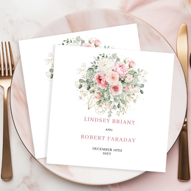 Einfache Rosafarbene Florale Grünzeug Hochzeitsser Serviette (Simple Blush Floral Greenery Wedding Napkins)